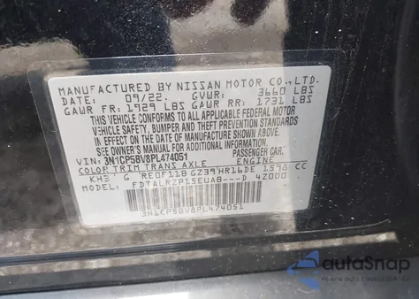 2023 Nissan Kicks S Xtronic Cvt из США, поврежденный, VIN 3N1CP5BV8PL474051